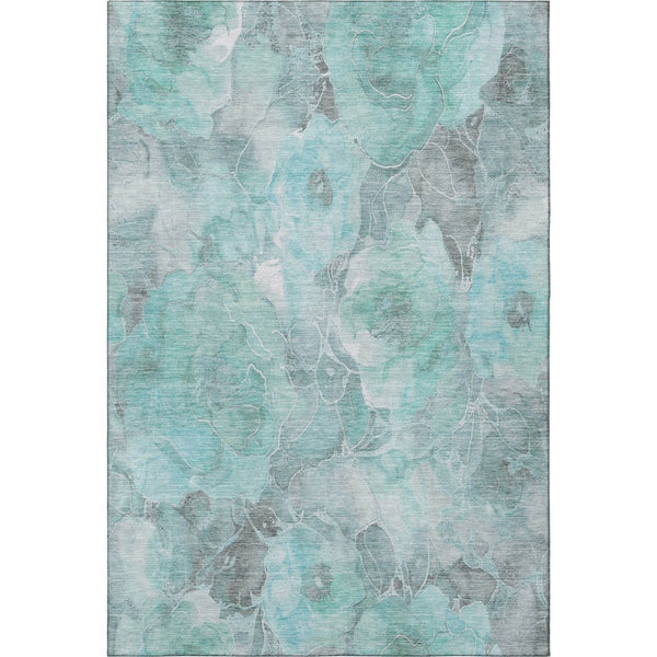HomeRoots 10' X 14' Teal Gray Ivory Floral Area Rug - Washable, UV-Protected & Stain-Resistant for Every Space 706085