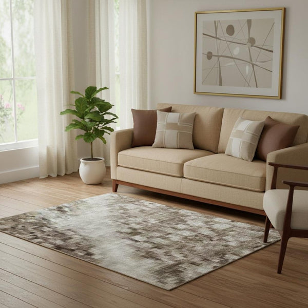 HomeRoots 5' X 8' Floral Area Rug in Taupe Beige & Ivory – Durable, Washable, UV-Protected for Everyday Use 706087