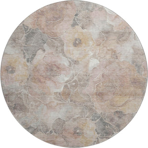 HomeRoots 8' Elegant Floral Washable Round Rug in Taupe and Ivory - UV Protected, Durable, Perfect for Any Room! 706088
