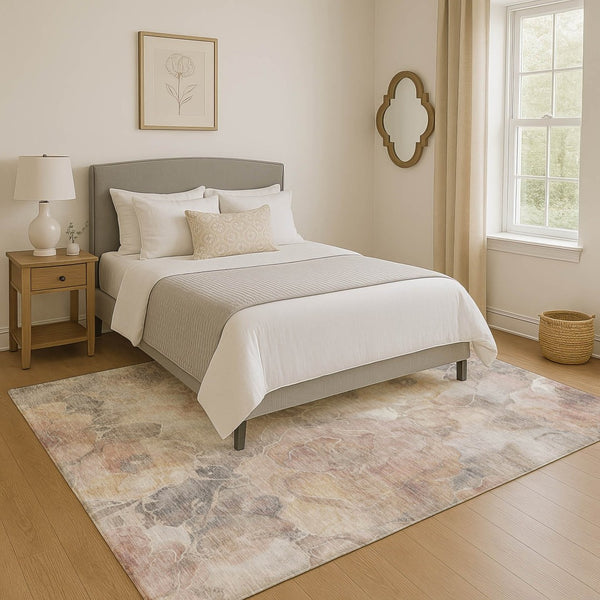 HomeRoots 10' X 14' Elegant Taupe Beige Floral Area Rug – Washable, UV Protected, Stain-Resistant, Non-Slip Design 706091