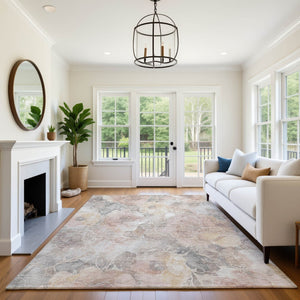 HomeRoots 10' X 14' Elegant Taupe Beige Floral Area Rug – Washable, UV Protected, Stain-Resistant, Non-Slip Design 706091
