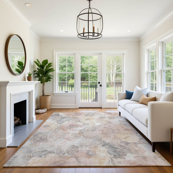 HomeRoots 10' X 14' Elegant Taupe Beige Floral Area Rug – Washable, UV Protected, Stain-Resistant, Non-Slip Design 706091