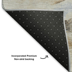 HomeRoots 5' X 8' Denim Blue & Beige Abstract Area Rug - Washable, UV-Protected, Non-Slip, Durable Design 706093