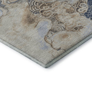 HomeRoots 5' X 8' Denim Blue & Beige Abstract Area Rug - Washable, UV-Protected, Non-Slip, Durable Design 706093