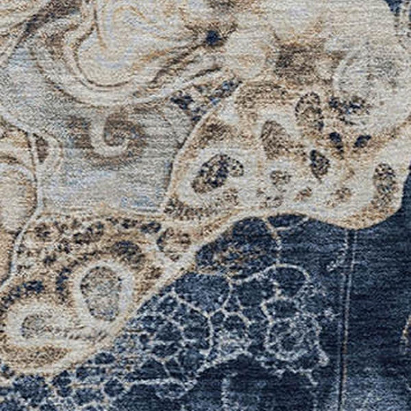HomeRoots 5' X 8' Denim Blue & Beige Abstract Area Rug - Washable, UV-Protected, Non-Slip, Durable Design 706093