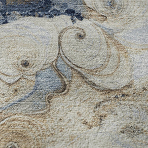 HomeRoots 8' Denim Blue & Beige Abstract Washable Round Rug - UV Protected, Stain-Resistant & Non-Slip Design 706094