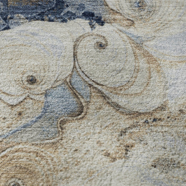 HomeRoots 8' Denim Blue & Beige Abstract Washable Round Rug - UV Protected, Stain-Resistant & Non-Slip Design 706094