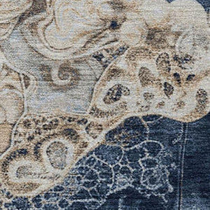 HomeRoots 8' X 10' Denim Blue and Beige Abstract Area Rug – Washable, UV Protected, Perfect for Busy Homes! 706095