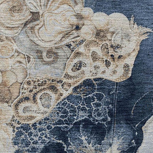 HomeRoots 9' X 12' Denim Blue & Beige Abstract Washable Area Rug - Stain-Resistant, UV Protected, Durable Style 706096