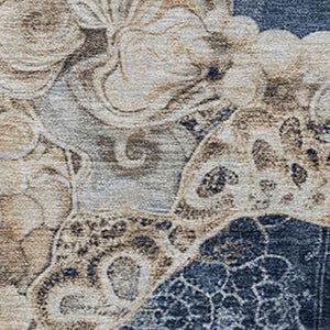 HomeRoots 10' Denim Blue & Beige Abstract Washable Area Rug - Durable, UV-Protected, Stylish for High-Traffic Areas 706097