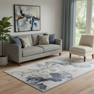 HomeRoots 5' Modern Abstract Gray & Blue Washable Area Rug - UV Protected, Durable, Perfect for Family Spaces! 706099