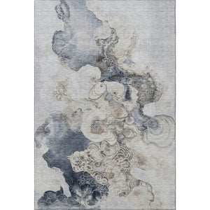 HomeRoots 5' Modern Abstract Gray & Blue Washable Area Rug - UV Protected, Durable, Perfect for Family Spaces! 706099