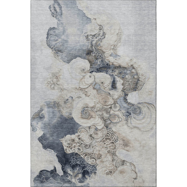 HomeRoots 5' Modern Abstract Gray & Blue Washable Area Rug - UV Protected, Durable, Perfect for Family Spaces! 706099