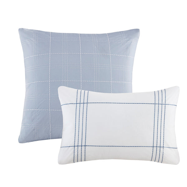 JLA Home Harbor House Blue - 6 Oversized Cotton Jacquard Comforter Set – Coastal Farmhouse 6-Piece Bed Ensemble, Hypoallergenic, OEKO-TEX Certified 90 L x 80 W x 1.5H HH10-1864