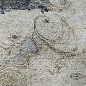 HomeRoots 8' Gray and Blue Abstract Round Rug - Washable, UV Protected, Non-Slip, Perfect for Family Spaces! 706100