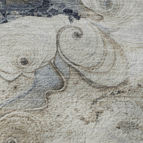 HomeRoots 8' Gray and Blue Abstract Round Rug - Washable, UV Protected, Non-Slip, Perfect for Family Spaces! 706100