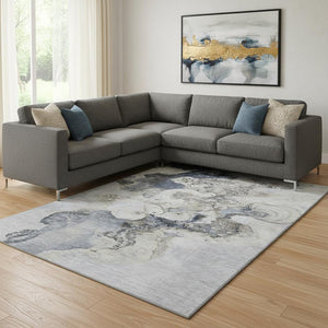 HomeRoots 8' X 10' Gray and Blue Abstract Washable Area Rug with UV Protection for Stylish, Durable Living Spaces 706101