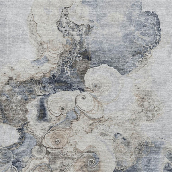 HomeRoots 8' X 10' Gray and Blue Abstract Washable Area Rug with UV Protection for Stylish, Durable Living Spaces 706101