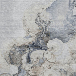 HomeRoots 9' X 12' Gray And Blue Abstract Washable Area Rug – Durable, UV-Protected, Kid & Pet-Friendly Design 706102