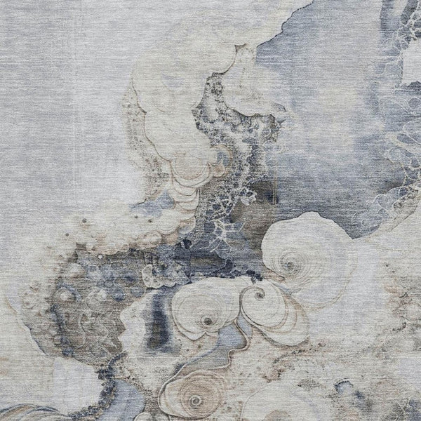 HomeRoots 9' X 12' Gray And Blue Abstract Washable Area Rug – Durable, UV-Protected, Kid & Pet-Friendly Design 706102