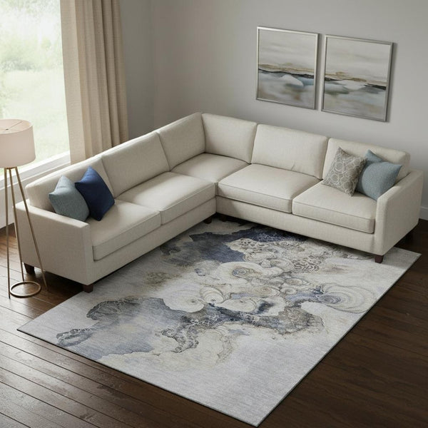 HomeRoots 10' Gray and Blue Abstract Washable Area Rug - Durable, UV-Protected, Perfect for Family Spaces! 706103