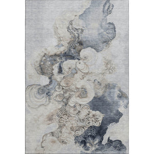 HomeRoots 10' Gray and Blue Abstract Washable Area Rug - Durable, UV-Protected, Perfect for Family Spaces! 706103