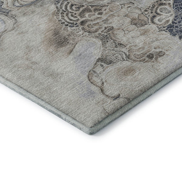 HomeRoots 10' Gray and Blue Abstract Washable Area Rug - Durable, UV-Protected, Perfect for Family Spaces! 706103