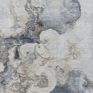 HomeRoots 10' Gray and Blue Abstract Washable Area Rug - Durable, UV-Protected, Perfect for Family Spaces! 706103
