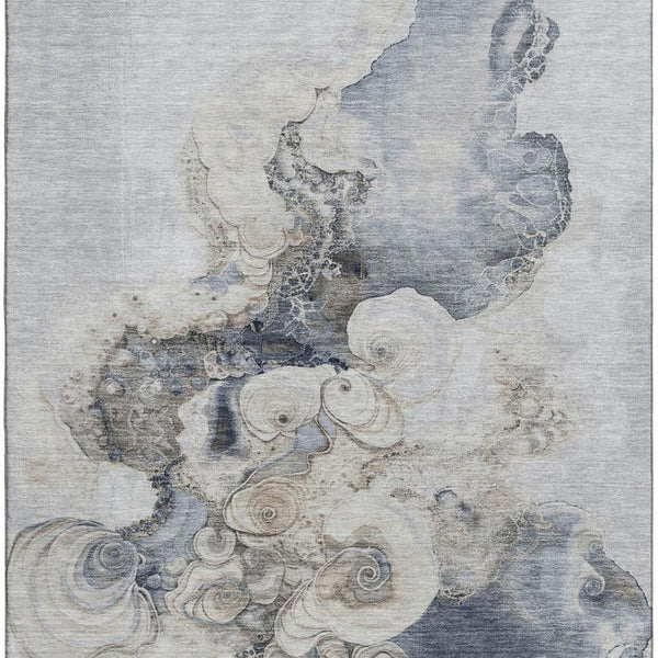 HomeRoots 10' Gray and Blue Abstract Washable Area Rug - Durable, UV-Protected, Perfect for Family Spaces! 706103