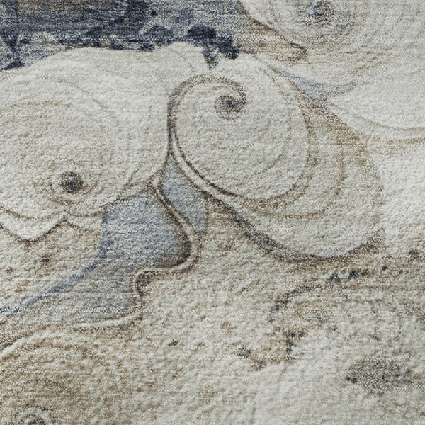 HomeRoots 8' Ivory and Blue Abstract Round Rug - Washable, UV Protected, Non-Slip, Perfect for High-Traffic Areas 706106
