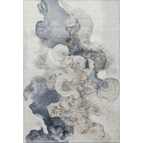 HomeRoots 8' X 10' Ivory and Blue Abstract Area Rug - Washable, UV Protected, Stylish & Durable for Every Home 706107