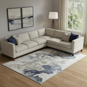 HomeRoots 9' X 12' Stylish Ivory and Blue Abstract Area Rug – Washable, UV Protected, Perfect for High-Traffic Areas 706108
