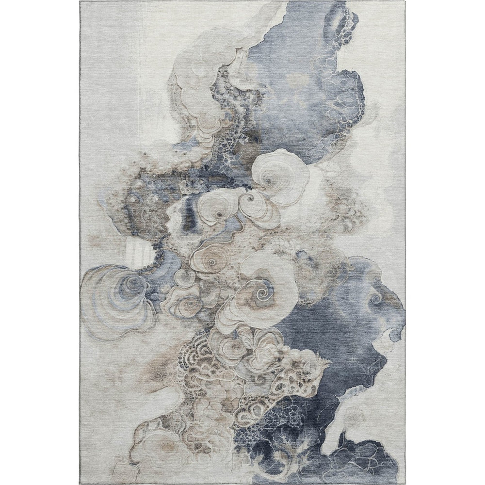 HomeRoots 10' X 14' Ivory and Blue Abstract Area Rug - Stylish, Washable, UV-Protected for High-Traffic Homes 706109