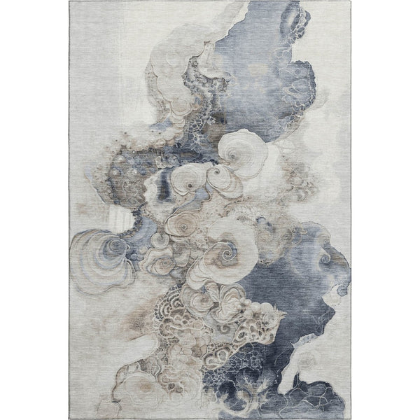 HomeRoots 10' X 14' Ivory and Blue Abstract Area Rug - Stylish, Washable, UV-Protected for High-Traffic Homes 706109