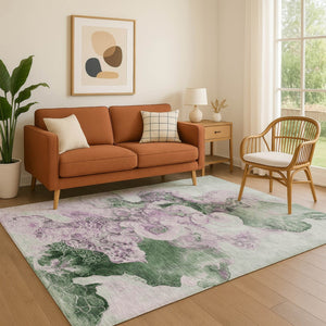 HomeRoots 5' X 8' Modern Abstract Sage & Lavender Area Rug - Washable, UV Protected, Pet-Friendly Design 706111