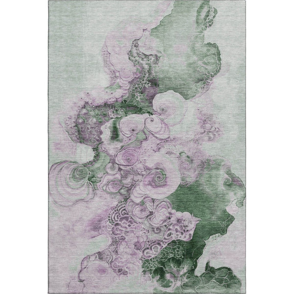 HomeRoots 5' X 8' Modern Abstract Sage & Lavender Area Rug - Washable, UV Protected, Pet-Friendly Design 706111