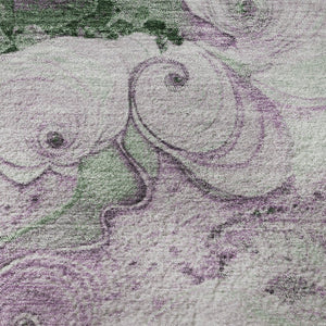 HomeRoots 8' Sage and Lavender Abstract Round Rug - Washable, UV-Protected, Durable for Stylish Living Spaces 706112