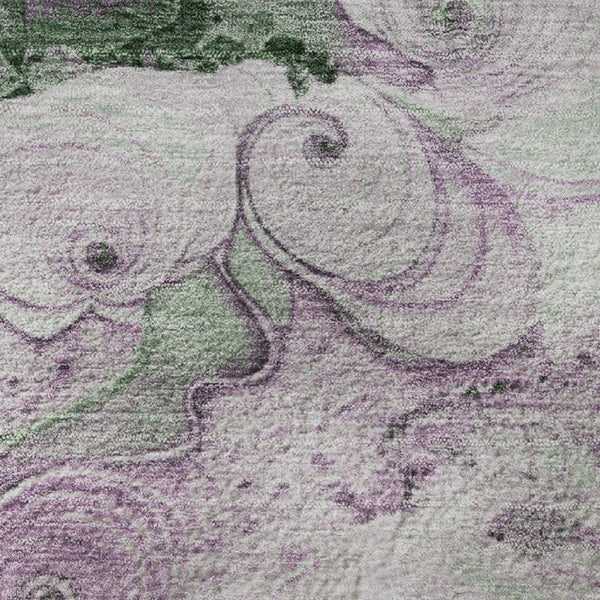 HomeRoots 8' Sage and Lavender Abstract Round Rug - Washable, UV-Protected, Durable for Stylish Living Spaces 706112
