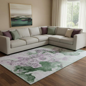 HomeRoots 8' X 10' Sage & Lavender Abstract Washable Area Rug – Durable, UV-Protected, Perfect for Kids & Pets! 706113
