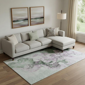 HomeRoots 9' X 12' Stylish Sage & Lavender Abstract Area Rug - Washable, UV-Protected, Durable, Non-Slip Design 706114