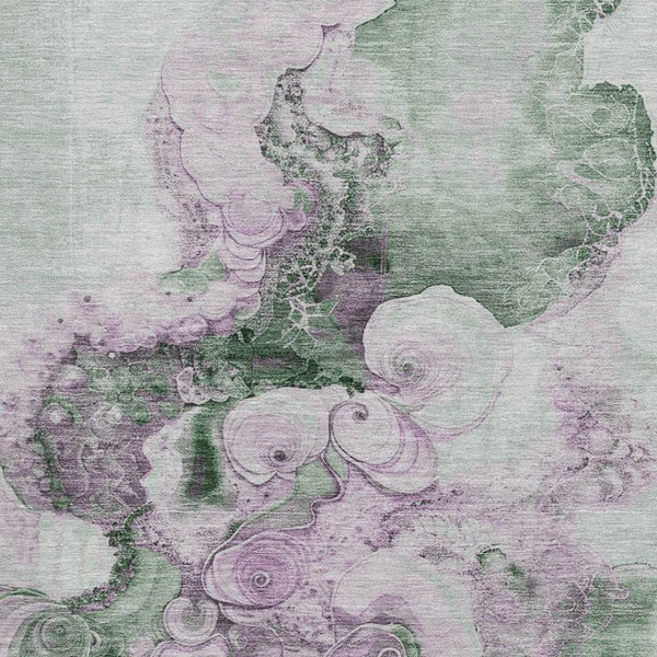 HomeRoots 9' X 12' Stylish Sage & Lavender Abstract Area Rug - Washable, UV-Protected, Durable, Non-Slip Design 706114