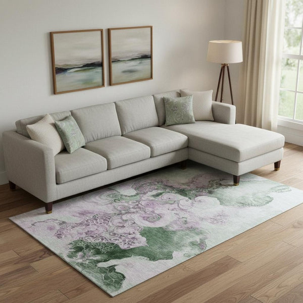 HomeRoots 10' X 14' Sage and Lavender Abstract Area Rug - Washable, UV-Protected, Modern Design for Homes 706115