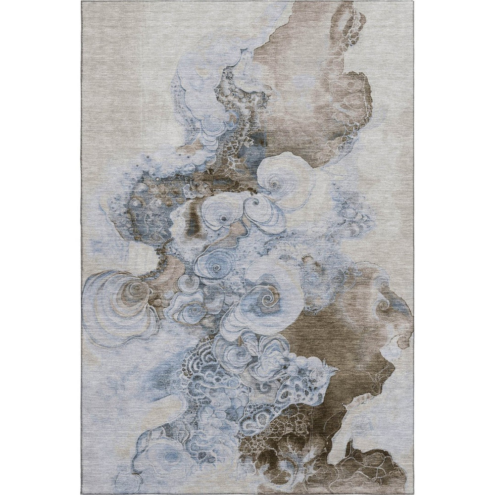 HomeRoots 5' X 8' Abstract Taupe Blue Ivory Area Rug – Stylish, Washable, UV-Protected, Stain-Resistant Design 706117
