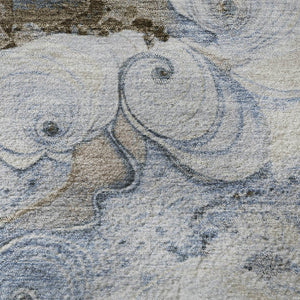 HomeRoots 5' X 8' Abstract Taupe Blue Ivory Area Rug – Stylish, Washable, UV-Protected, Stain-Resistant Design 706117