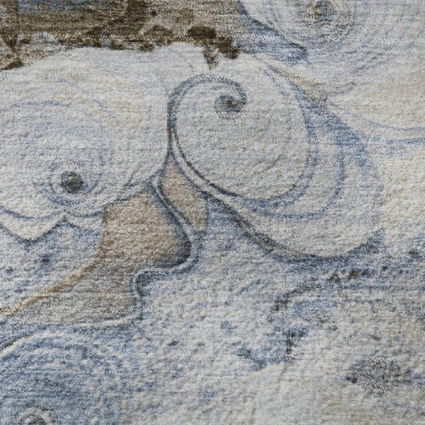 HomeRoots 5' X 8' Abstract Taupe Blue Ivory Area Rug – Stylish, Washable, UV-Protected, Stain-Resistant Design 706117