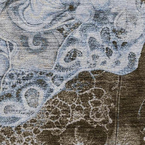 HomeRoots 8' X 10' Abstract Washable Area Rug in Taupe, Blue & Ivory - Stain-Resistant, UV Protected Comfort 706119
