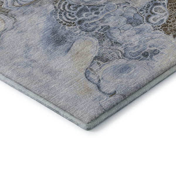 HomeRoots 9' X 12' Taupe Blue Ivory Abstract Area Rug - Washable, UV-Protected, Stylish for Indoor & Outdoor Use 706120