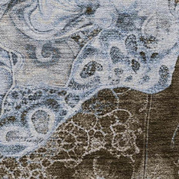 HomeRoots 9' X 12' Taupe Blue Ivory Abstract Area Rug - Washable, UV-Protected, Stylish for Indoor & Outdoor Use 706120