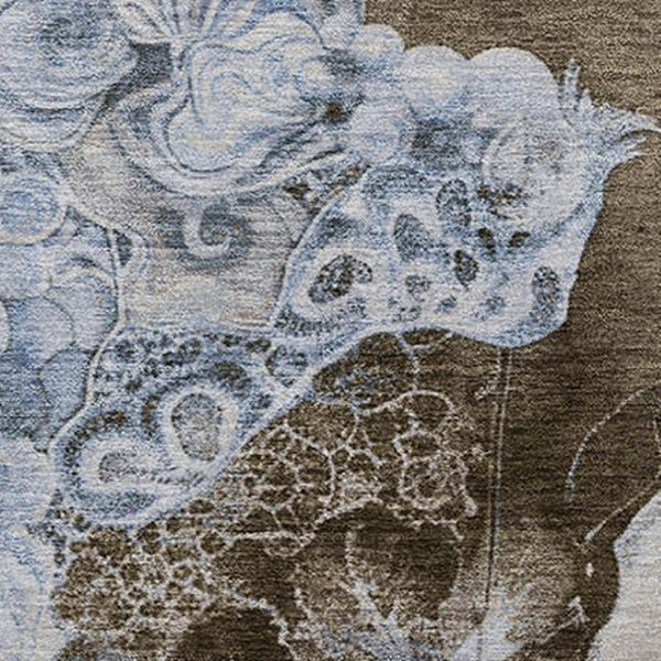 HomeRoots 9' X 12' Taupe Blue Ivory Abstract Area Rug - Washable, UV-Protected, Stylish for Indoor & Outdoor Use 706120