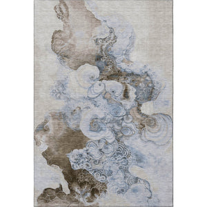 HomeRoots 10' X 14' Washable Taupe Blue Ivory Area Rug - Stylish, Durable, UV-Protected for High-Traffic Spaces 706121